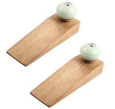 2 Pieces Sage Green Round Ceramic Wooden Door Stopper